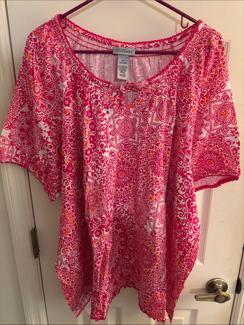 Liz & Me Pink & Orange Floral Peasant Blouse